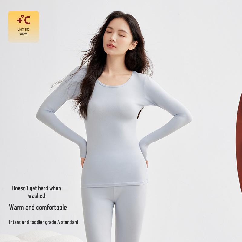 190g Warm Autumn/Winter Pure Cotton Base Layer: Men's & Women's Round Neck Pullover and Trousers Set