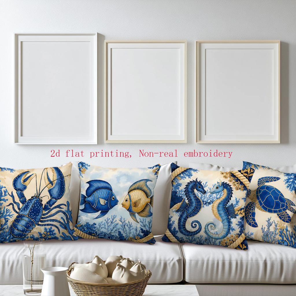 1/4pcs Nautical Coastal Throw Pillow Covers Ocean Marine Life Decorative Pillow Cases for Home Living Room Bedroom Outdoor