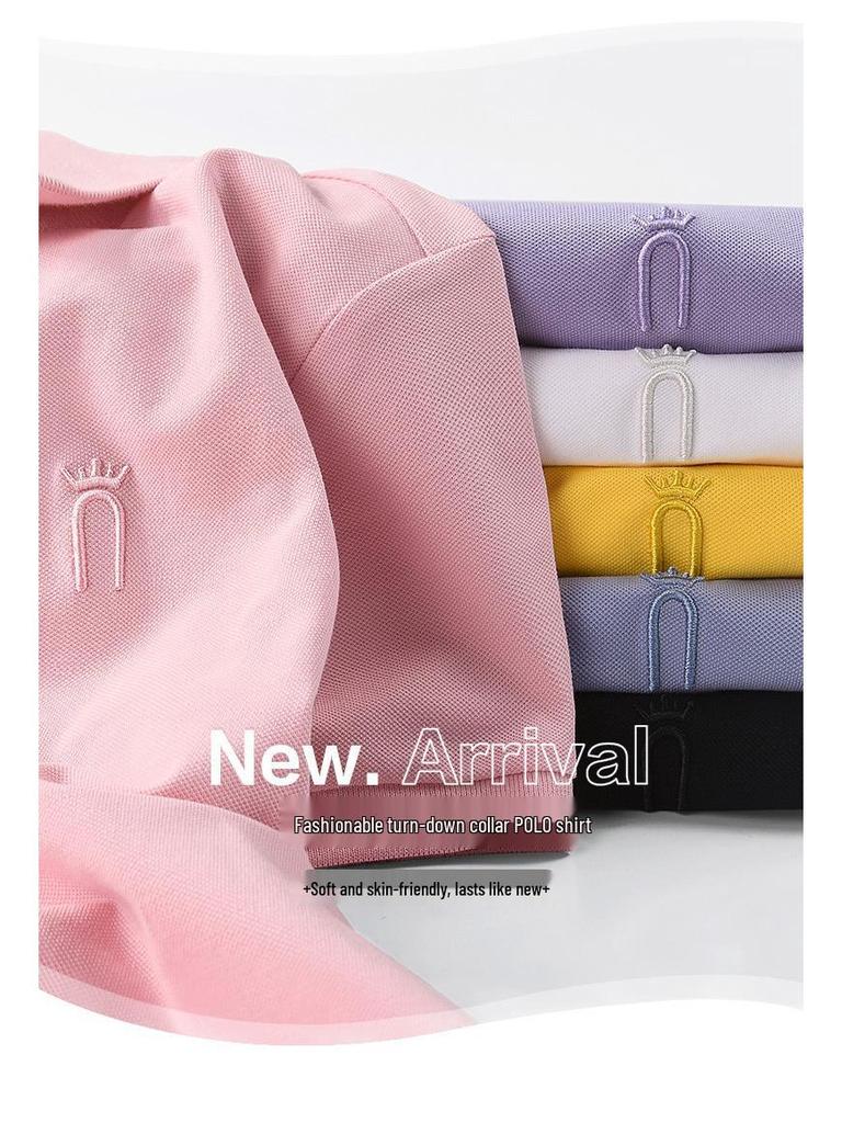 Dámské letní polo tričko s krátkým rukávem - Volný střih, Tištěné logo, Sportovní ležérní tričko z čisté bavlny