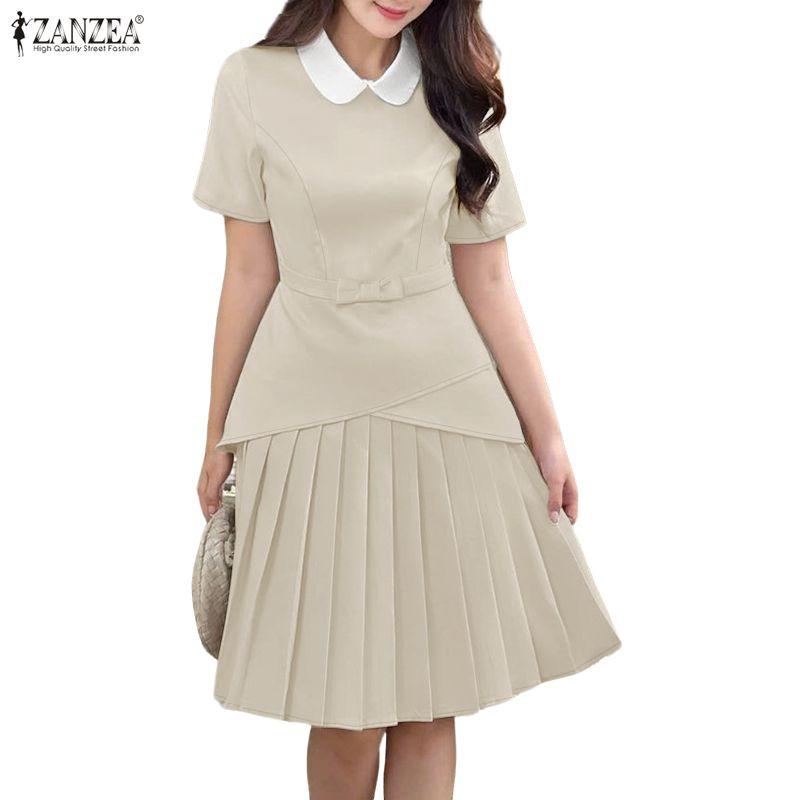 ZANZEA Women Casual Doll Collar Summer Short Sleeve Dress