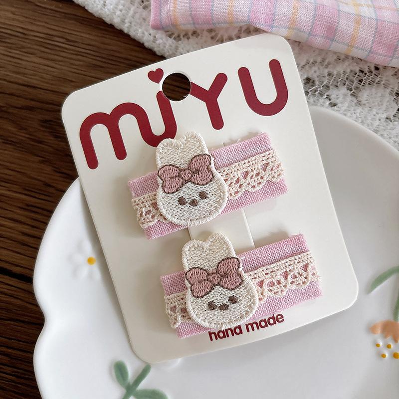 2pcs Pink Hairpins Fabric Lace Butterfly Baby Girls BB Clip Bangs Hairpin Embroidery Cute Children's Hairpin Hair Clips Headwear