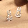 Silver Stud Earrings Female Cute Cat Design Sense Love Hollow Tide Simple Versatile Earrings Earrings