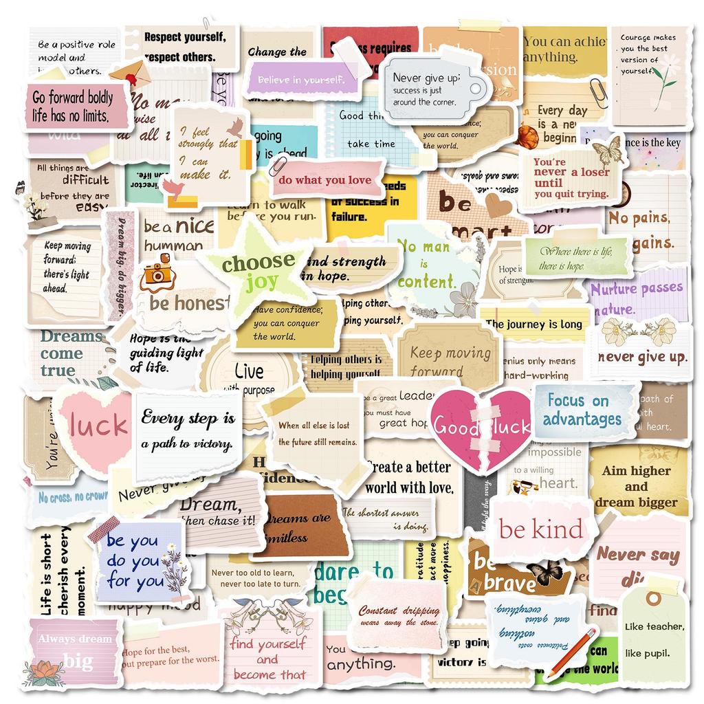 100 Tearable Inspirational Phrase Stickers for Journals, Notebooks, and Suitcases