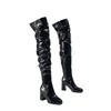 Long boots Autumn high boots Round head pleated thick heel Black knee stacking boots