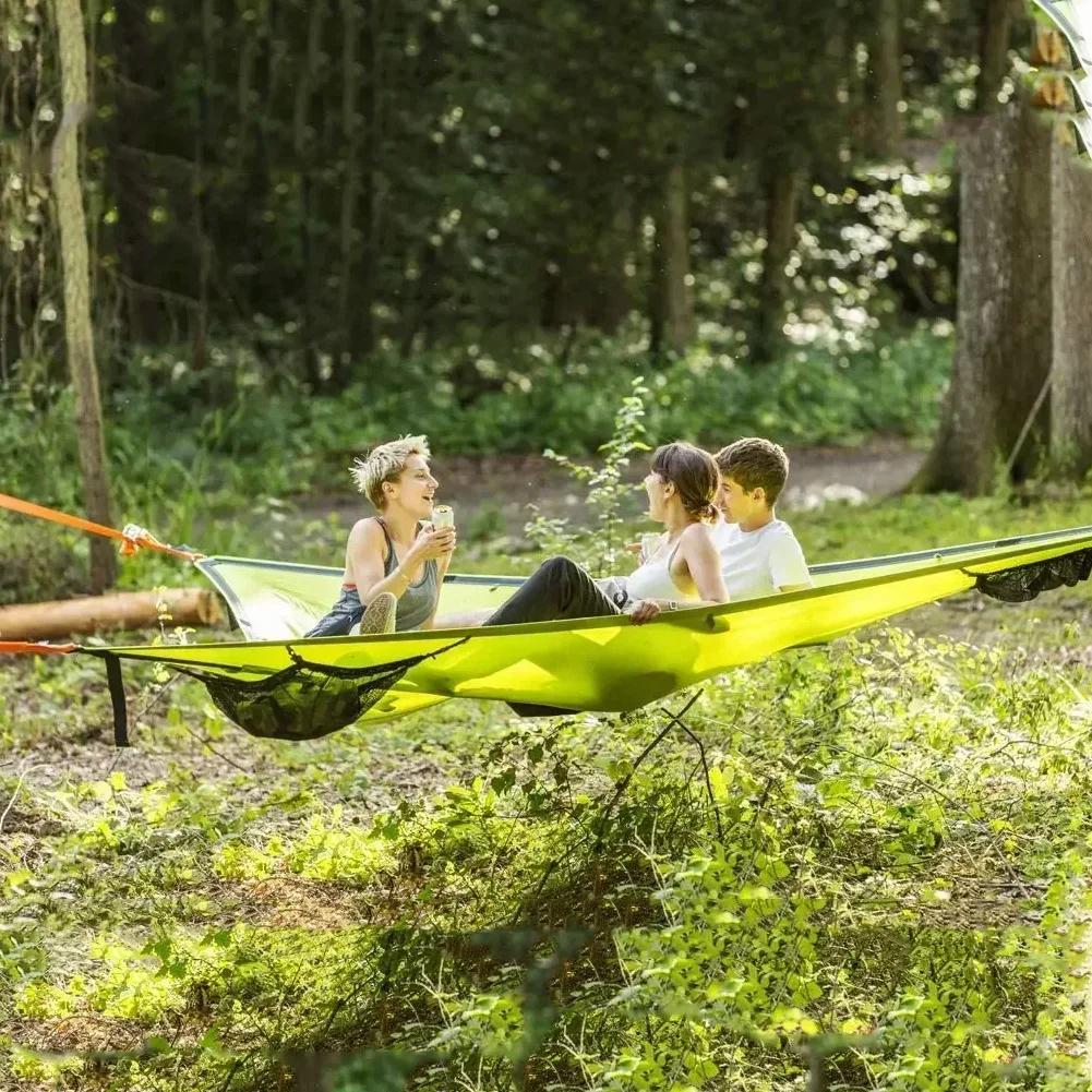 Multi-Person Triangle Hammock 3-Point Design Anti-Tipping Mesh Portable Outdoor Camping Hammock for Garden Travel Backyard