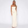 Women's Strapless Midi Dress Slim Fit Elastic Waist Sexy Satin Corset Bodycon Dress Solid Ruched Wedding Guest Evening Gown