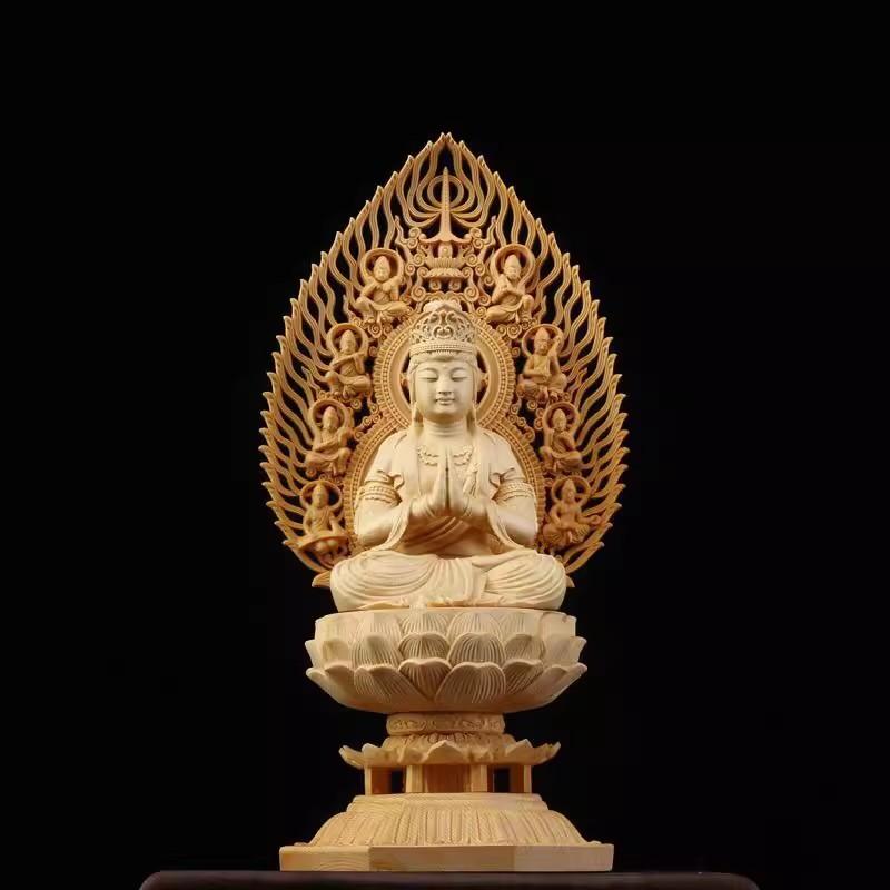 Sacred Solid Wood Sculpture, Medallion, Gautama, Patron Saint of Harmony and Prosperity, Embellishing Feng Shui