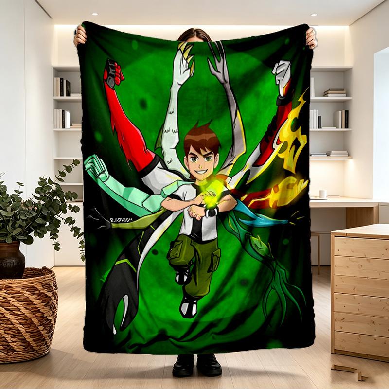 Ben 10 Cartoon Print Blanket - Soft & Comfortable, for Bedroom, Travel, Sofa, Home Decoration - Birthday Christmas Gift for Friend