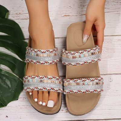 22 Summer New Thick-soled Flat-heeled Shoes Fish Mouth Woven Hemp Rope Thick-soled Comfortable Muffin Slippers