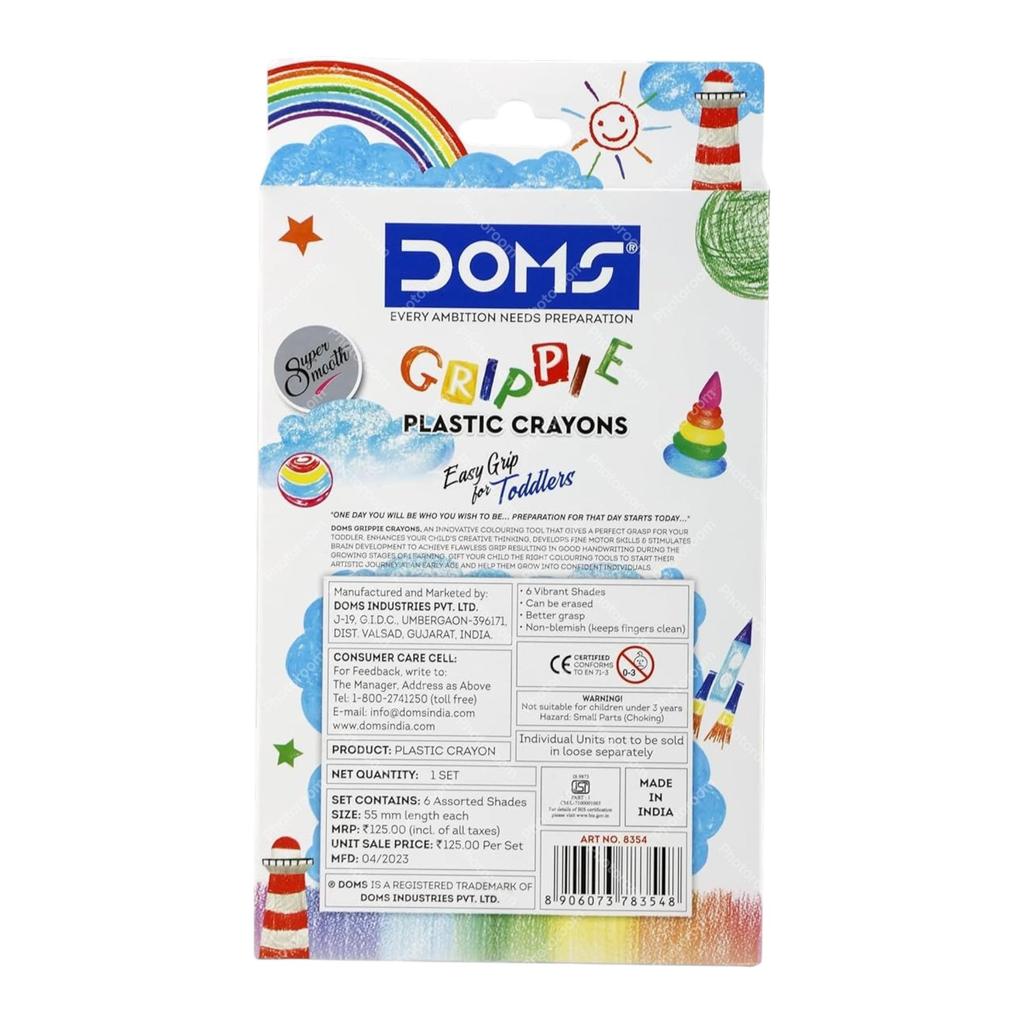 Doms Grippie Crayons 6 Shades Box Pack Easy Grip Safe Non Toxic Kids Coloring Art Set India