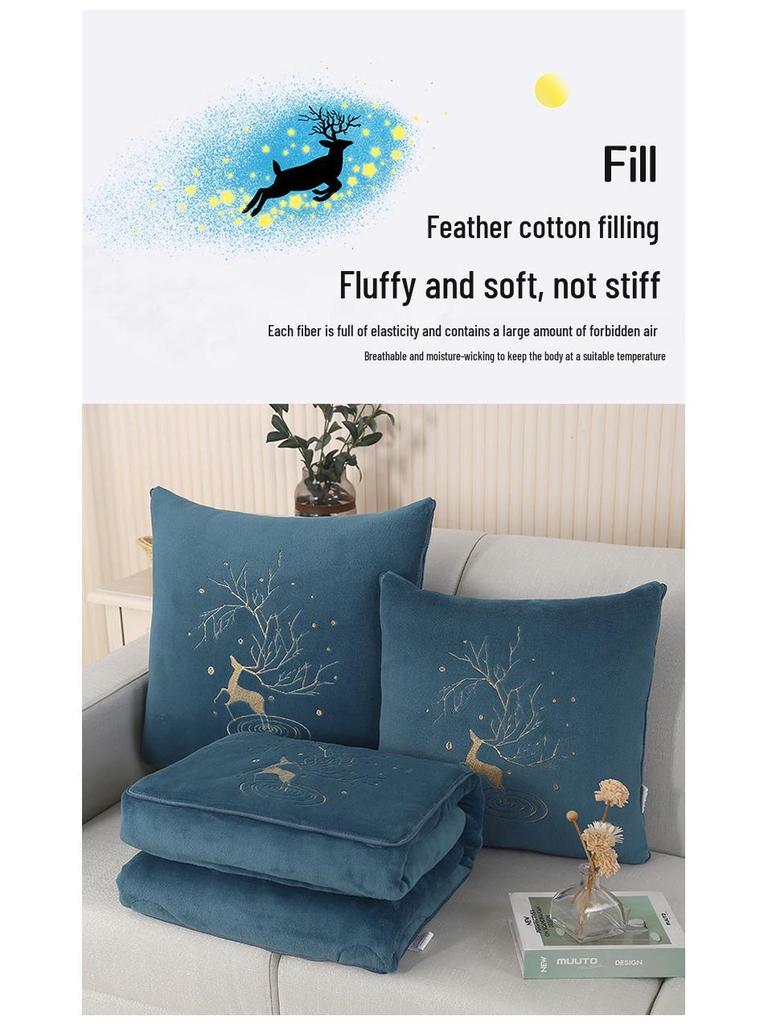 Dual-Use Pillow & Blanket: Crystal Velvet Embroidered Cushion for Car & Office Naps