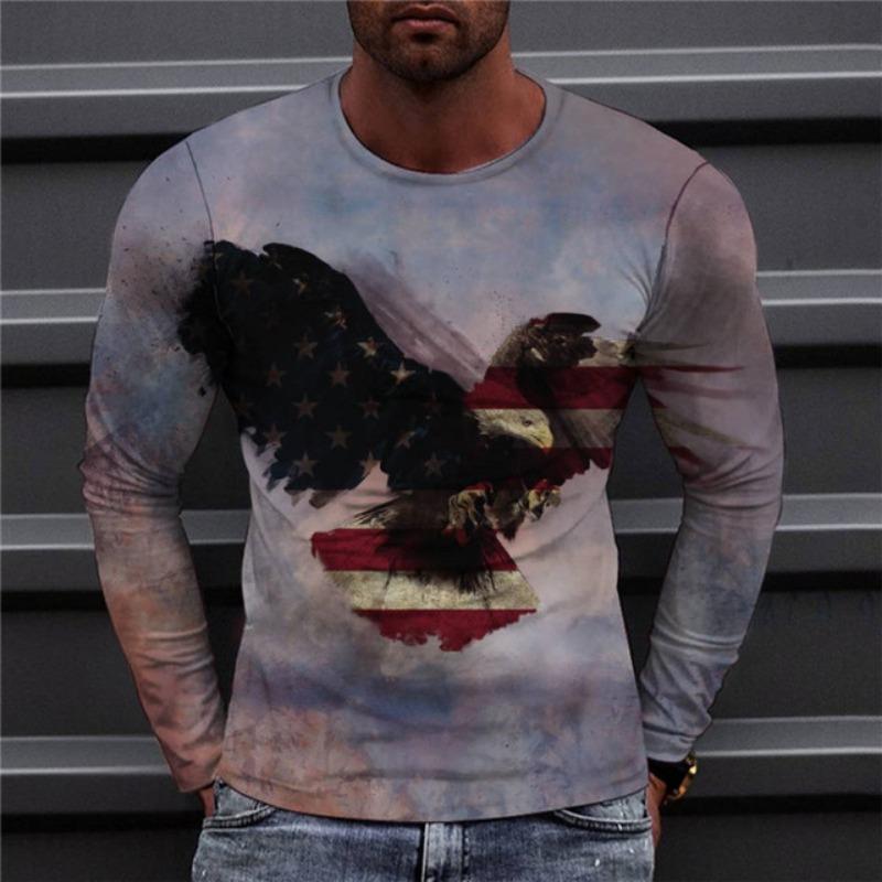 Animal Eagle Vintage 3D Print Summer Men's Round Neck T-shirt Casual Long Sleeve Oversized T Shirt Fashion Pullover Men Clothing