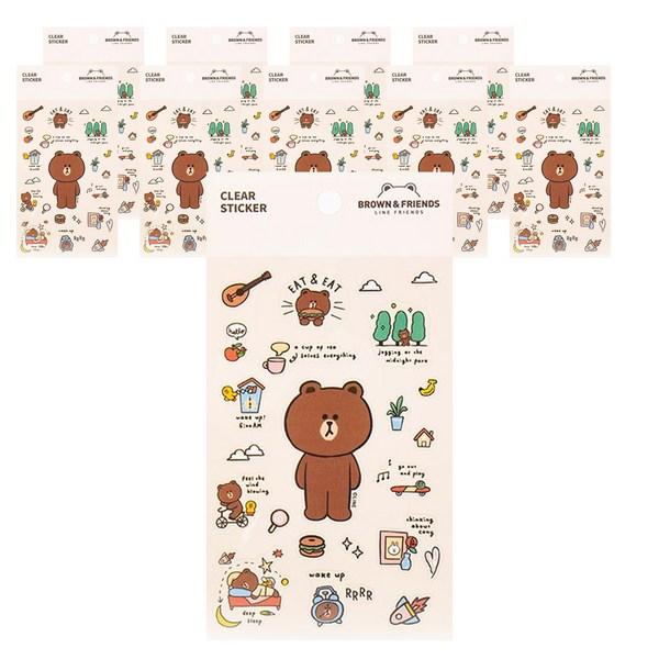 

Прозрачные наклейки Line Friends, часть 2, коричневые, 10 шт.