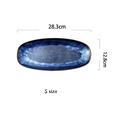 BEPAN Japanese Style Kiln Cat Tye Blue Fish Plate Serving Platter Household Steamed Oval Dinner Plates Large Glaze Color Sushi Plate