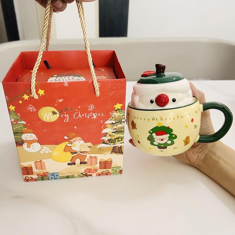 Kreativní vánoční keramický hrnek s jablkem, kávové hrnky s víčkem, hrnek na mléko a vodu, čajový hrnek s přáteli, vánoční dárkový balíček
