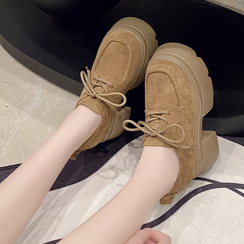 Fashion Spring New Thick Heel Shoes Women's Fashion Round Head Deep Mouth Before Lacing Thick Sole Anti-slip Wear-resistant High Heels