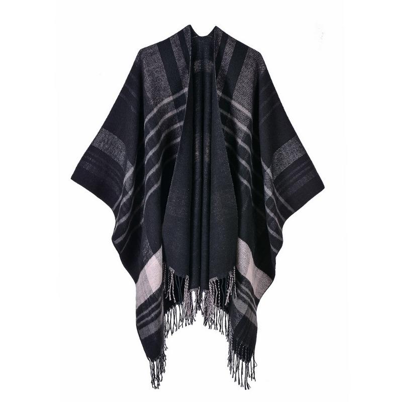 Ladies scarf autumn and winter thorn plaid fringed versatile thermal shawl cape dual-purpose fashion