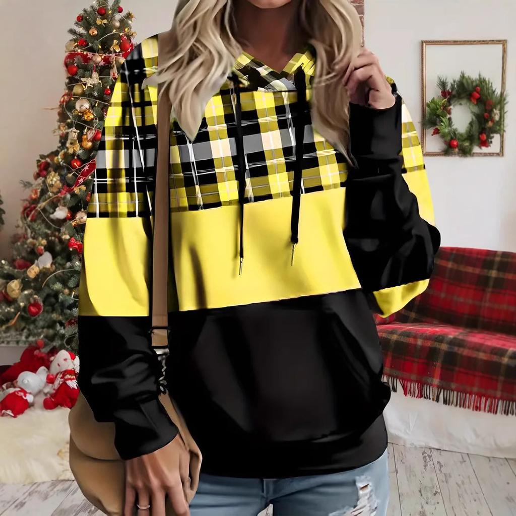 Autumn and Winter Women's Plaid 3D Printed Hooded Sweater Comfortable and Breathable Hoodies & Sweatshirts (women’s)