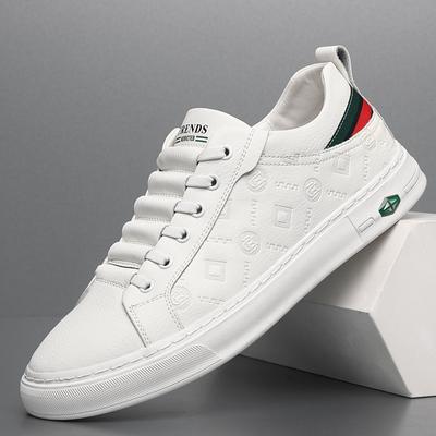Shoes for Men Genuine Leather Casual Shoes Street Trend White Flat Skateboard Shoes Man Cow Leather Lace-up Sneaker