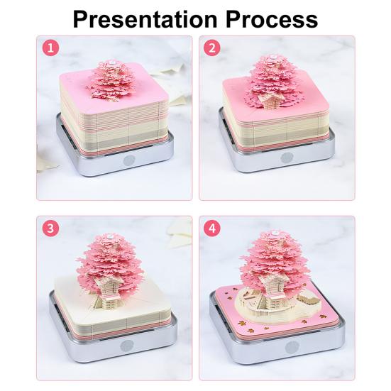 2026 Tidsstycke Kalender 3D Självhäftande Notislappar Bordskalender med LED-ljus Memoblock Konst Veckokalender Pappersskulptur Gåva till Kollega Vän Skrivbord