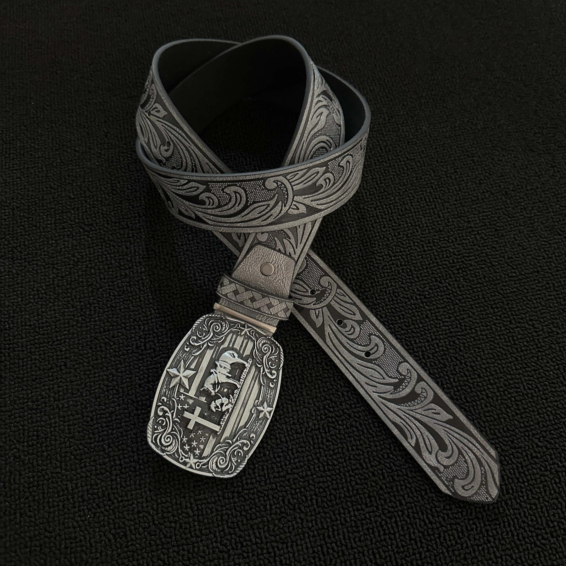 Ainworth Tang Grass Pattern Middle Heavy Industry Belt Cross Knight Metal Buckle Head Male and Female Design Sense Belt Buckle
