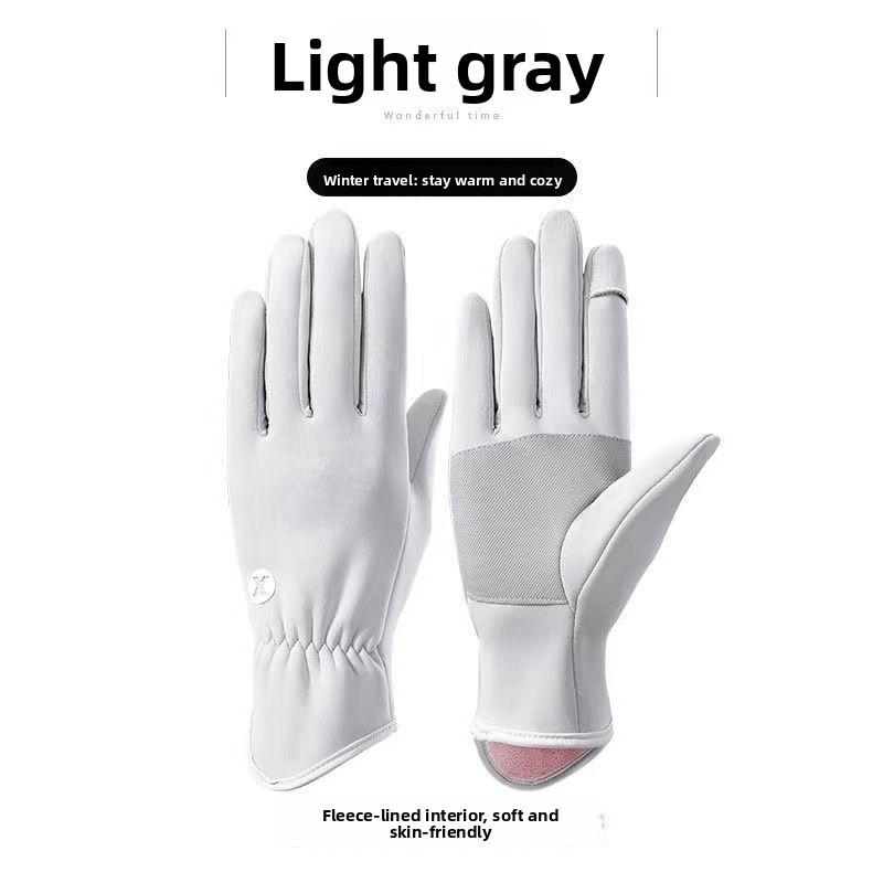 Womens Casual Fleecelined Smart Gloves With Antislip Grip For Running And Driving серый