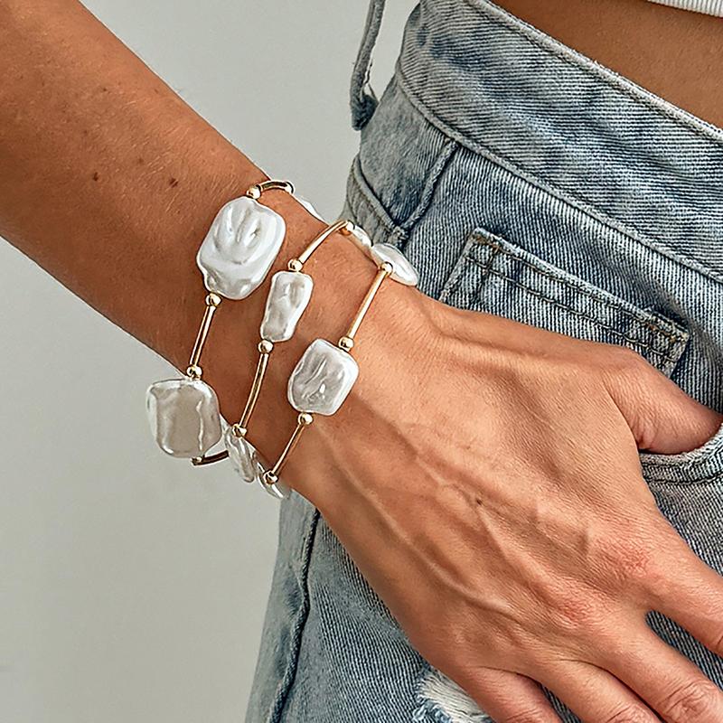 3 шт./компл. Креативный нерегулярный браслет-цепочка из искусственного жемчуга для женщин, модный элегантный штабелируемый браслет, свадебные украшения