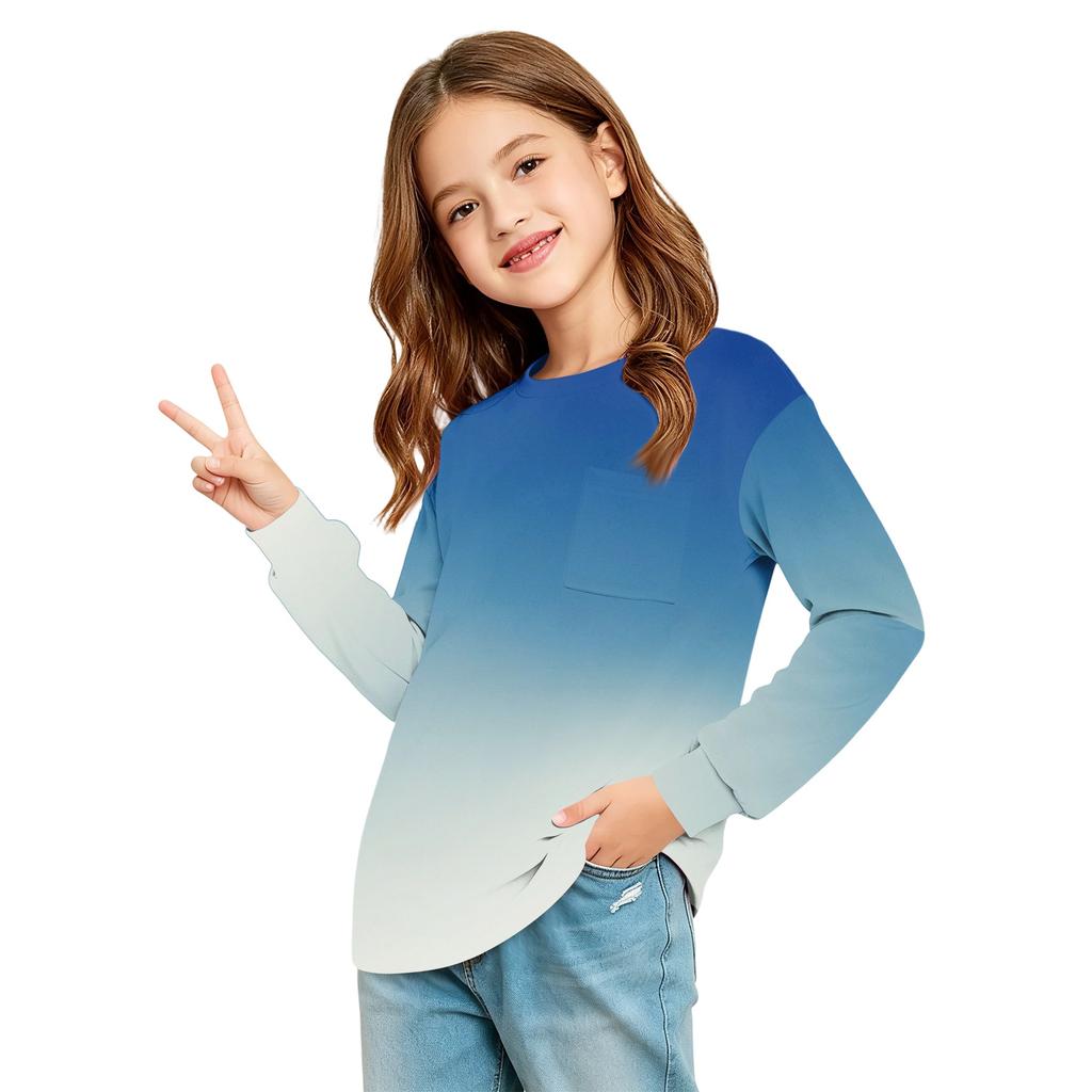 Kids Fashion Crewneck Long Sleeve Top with Print and Pocket