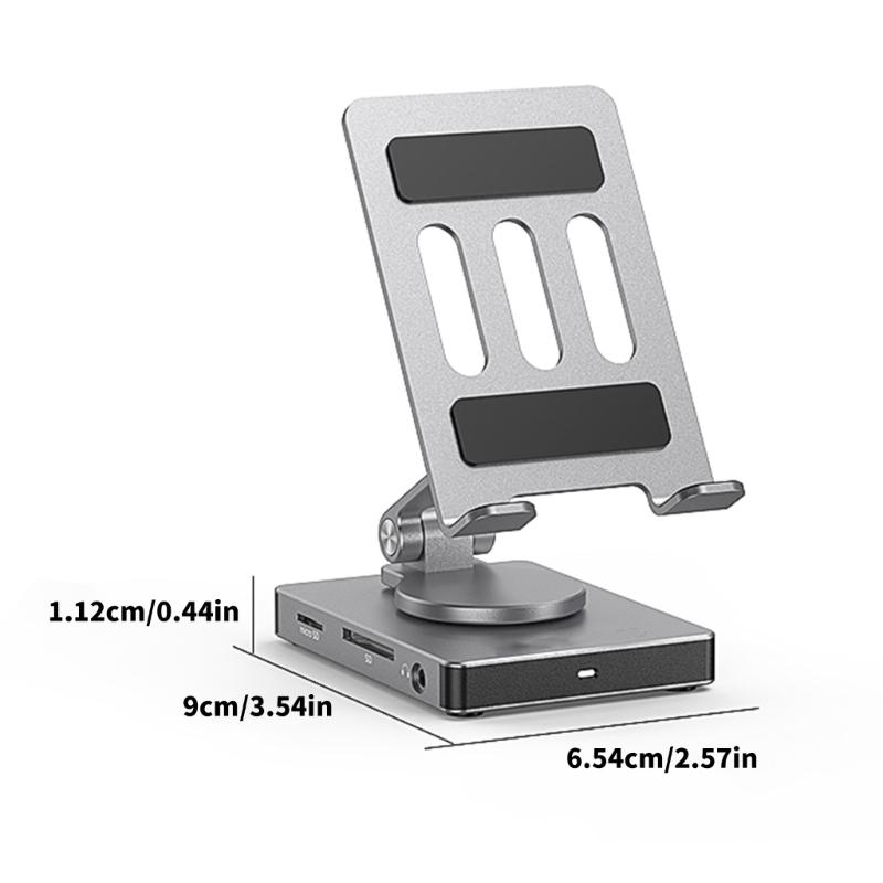 Rotating Aluminum Phone Hub 8 in 1 USB C Docking Station 5Gbps 100W PD Charging Foldable Stand for Multiple Devices
