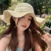 Lace pearl wavy edge bow straw hat women's summer sunshade seaside vacation big brim sun hat