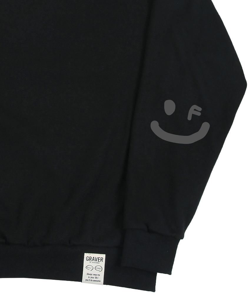 GRAVER [Unisex] Elbow Smile Drawing Sweatshirt_Black/Grey Logo