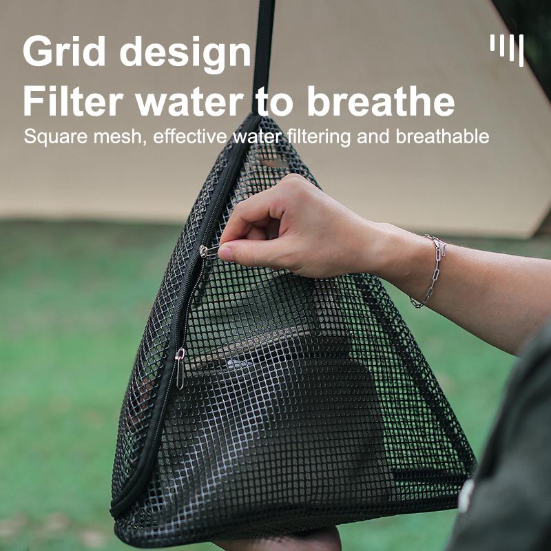 Outdoor Camping Kitchen Hanging Net Kitchen Foldable Storage Bag Cookware Drying Net Triangular Drying Net Dry Food Organizer