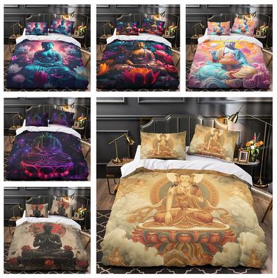 3D Colorful Buddha Statue Bedding Set, Buddha Believer Room, Women's Down Duvet Cover, Pillow Cover, 2/3pcs, Fashion Quick Drying Cover