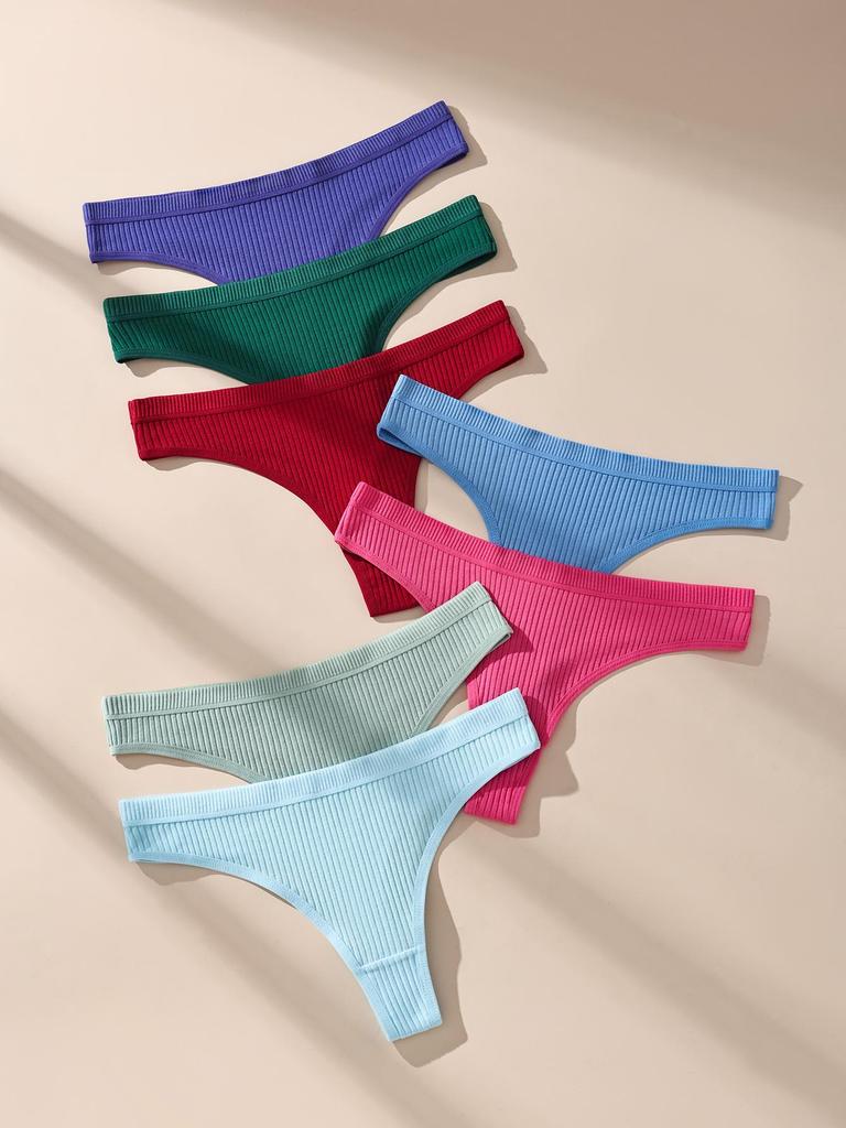 7 Stück Damen Strings Slips Baumwolle Gestreift Unterwäsche Sexy Unterhosen Einfarbiges Höschen Weiche G-Strings Damen Dessous Übergröße XS-XL