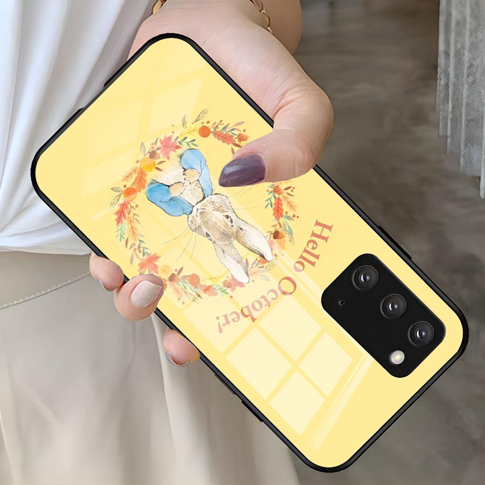 Cute P-PeterS Rabbit Phone Case For Samsung S26 S25 S24 FE S23 S22 S21 Plus S20 Ultra Note20Ultra Black Glass Cover