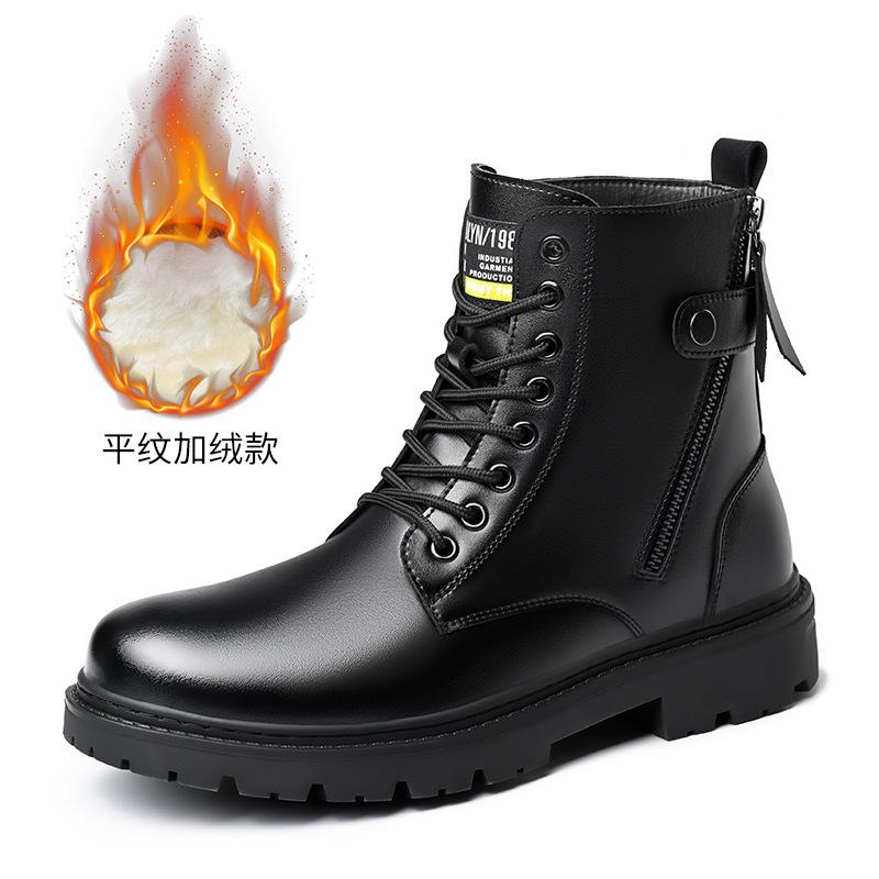 Men's shoes Martin boots Men's British style high-top locomotive boots Winter velvet knight mid-top leather boots 2025