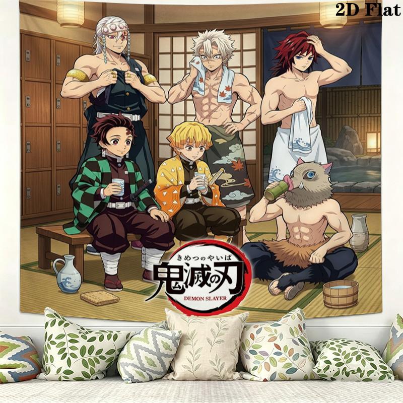 Demon Slayer Kimetsu No Yaiba Wall Tapestry Aesthetic Wall Hanging Printed Fabric Blanket Decorative Tapestries for Bedroom Living Room Home Decor