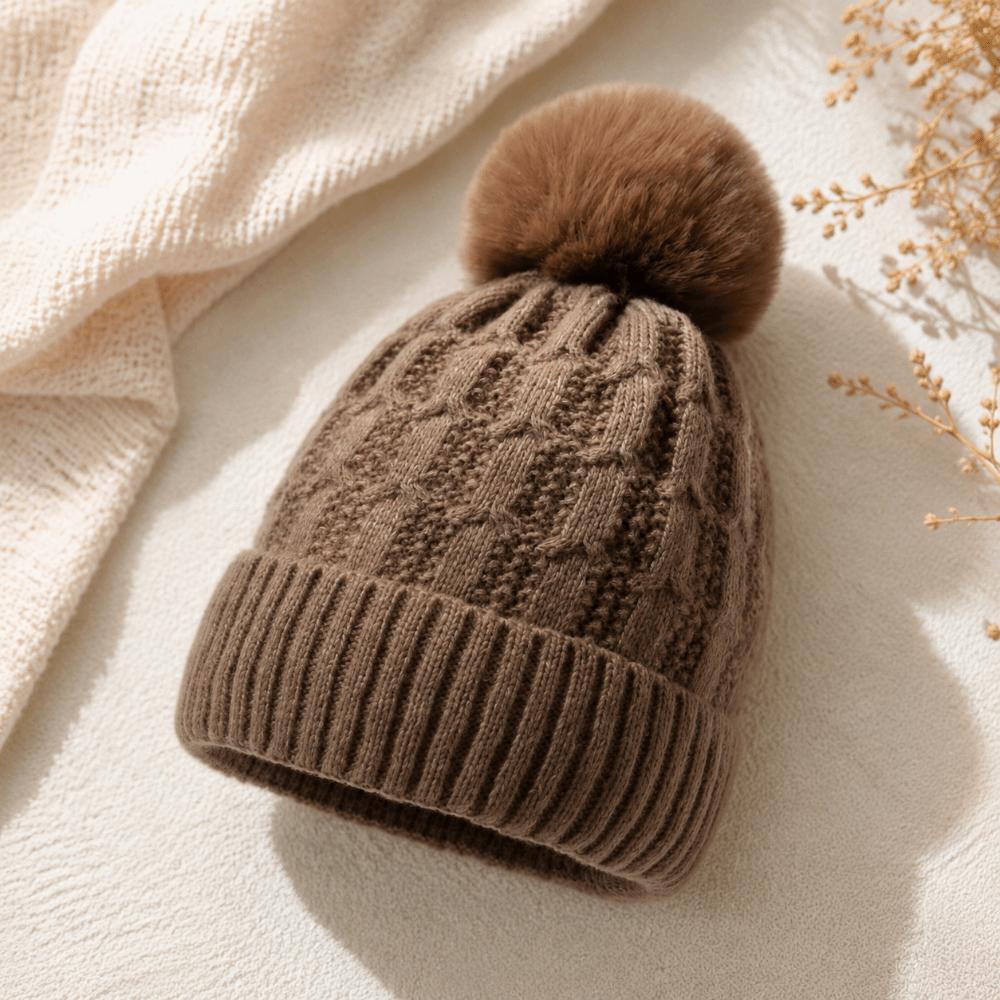 Thicken Winter Beanie Hat With Fur Pom Pom Winter Caps Fashionable Fleece Beanies Outdoor Wear
