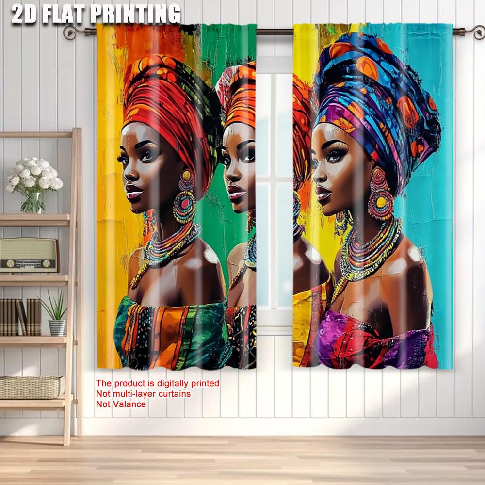 2pcs   Popular Curtains  plane printing African Woman Print Versatile Durable Polyester (without rod) Stuff Clearance Perfect