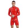 Mens Long Sleeve Wet Look Jumpsuit Zipper Crotch Patent Leather Bodysuit Club Dance Performance Costume