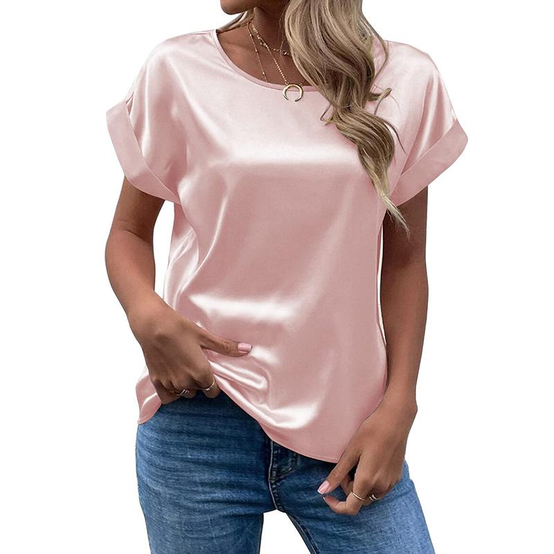 Summer Women's T-shirt Short-sleeved Satin Shirt Loose Casual Round Neck Satin T-shirt Women's Tops