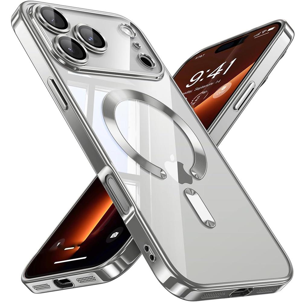 Magnetic For Magsafe Case For iPhone 17 Air 16 15 14 13 Pro Max Soft Clear Transparent Glitter Plating Silicone TPU Shell