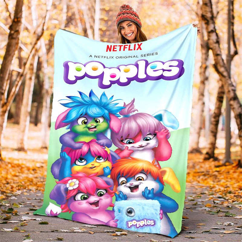 Popples Flannel Blanket Soft Warm All-Season Throw, Design for Camping, Car Travel, Hiking Sofa, Bed, Office Perfect Gift for Parties