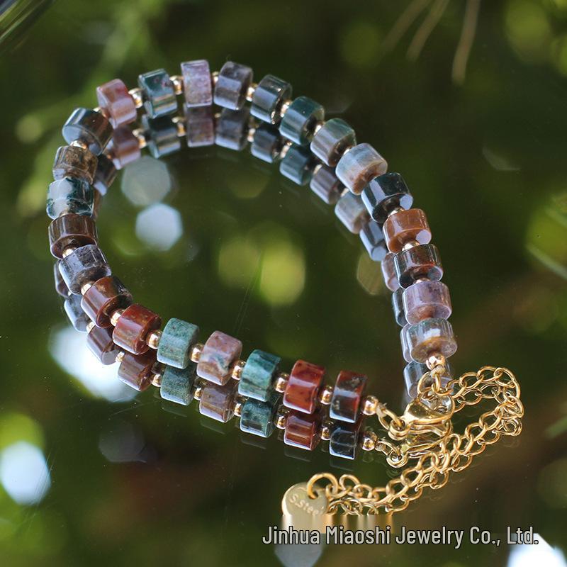 Natural Stone Indian Agate Bead Bracelet - Bohemian Retro Ethnic Style