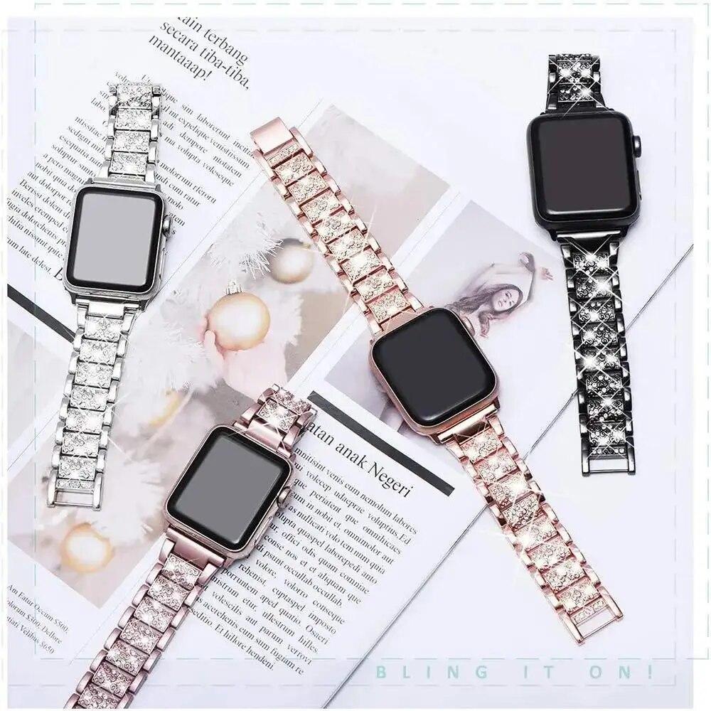 Damereim for Apple Watch-bånd 44 mm 40 mm 49 mm 45 mm 41 mm 42 mm 45 mm Diamantarmbånd correa iWatch Series Ultra 8 SE 7 6 5 4 3