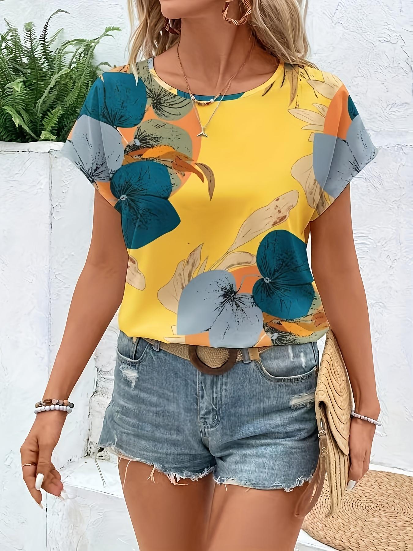 

Vintage Rose Floral Print Round Neck Short Sleeve Top XL