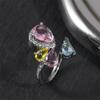 Charm Female Pink Yellow Blue Zircon Stone Silver Color Wedding Rings Promise Open Adjustable Engagement For Women