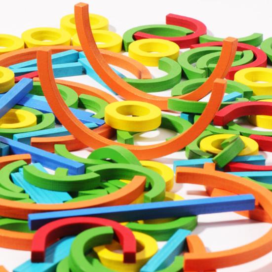 1 Set Wooden Stick Ring Puzzle Toy Kids Colorful Blocks Puzzle Matching Game Focus Training Toddlers Boys Girls Educational Puzzle Toy