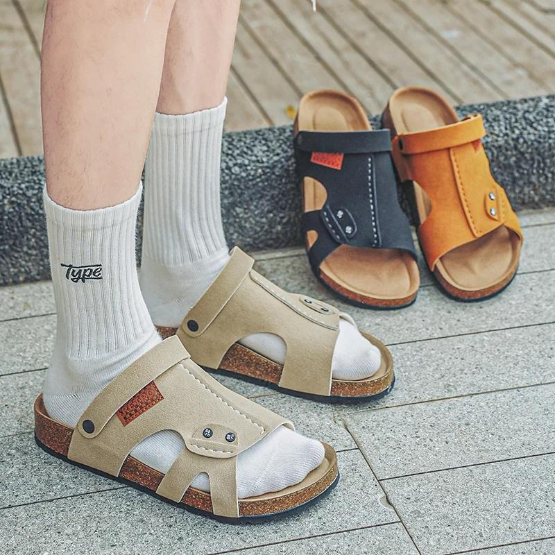 Erkekler İçin Rahat Günlük Yatak Odası Sandaletleri Düz Parmak Arası Terlikler Yaz Mantar Terlikler Yumuşak Tabanlı Ev Terlikleri Ayak Kemeri Destekli zapatos