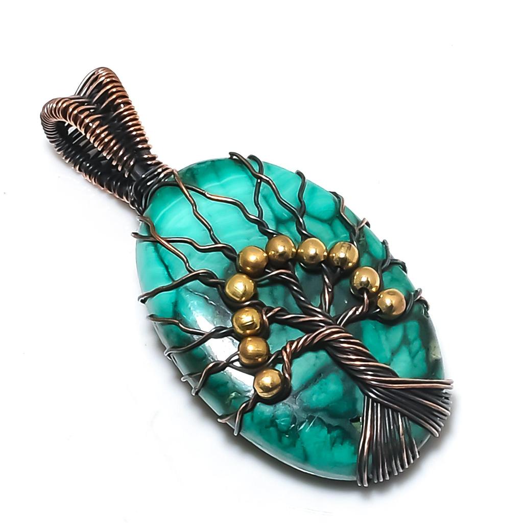 Tree Of Life Malachite Pendant,999 Copper Wire Wrapped Pendant Jewelry. Gift For Women Handmade Pendant Gemstone Jewelry